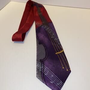 Peacock Silk Tie Necktie Violin Music Purple Red Gray